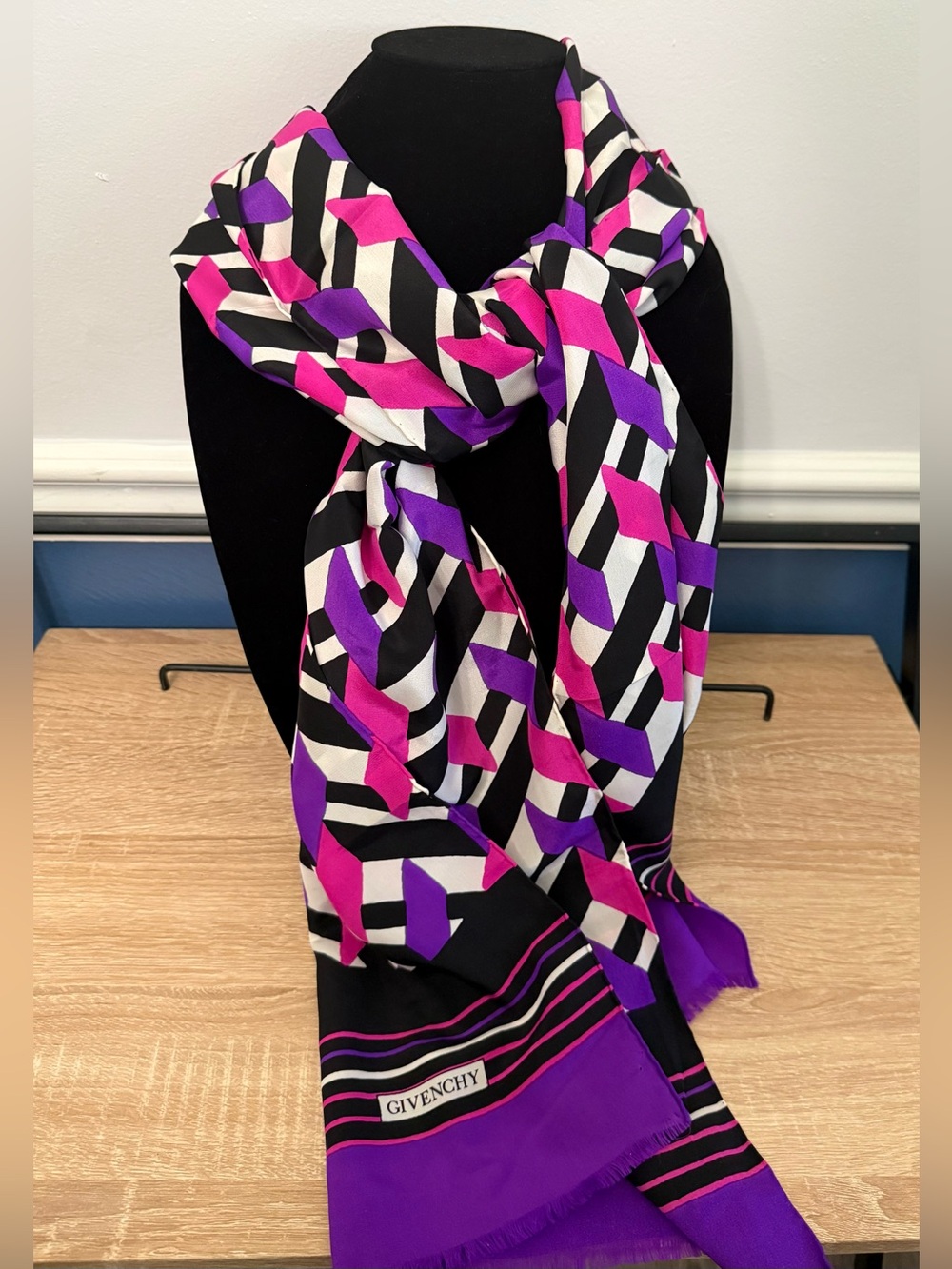 Vintage Givenchy Silk Neck Scarf (1990s) Purple & Pink (Perfume Collection)
